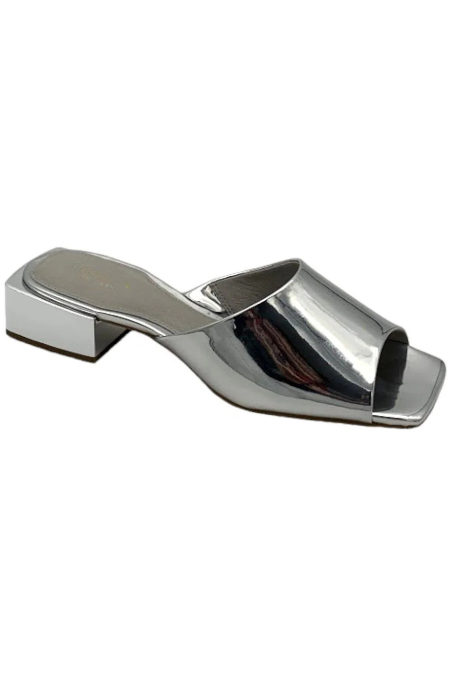 Cecelia New York Heeled Mule Sandals Olivia Silver - Medium